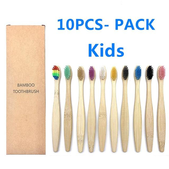 Natural Eco Friendly Bamboo Kids Toothbrush - 10pc